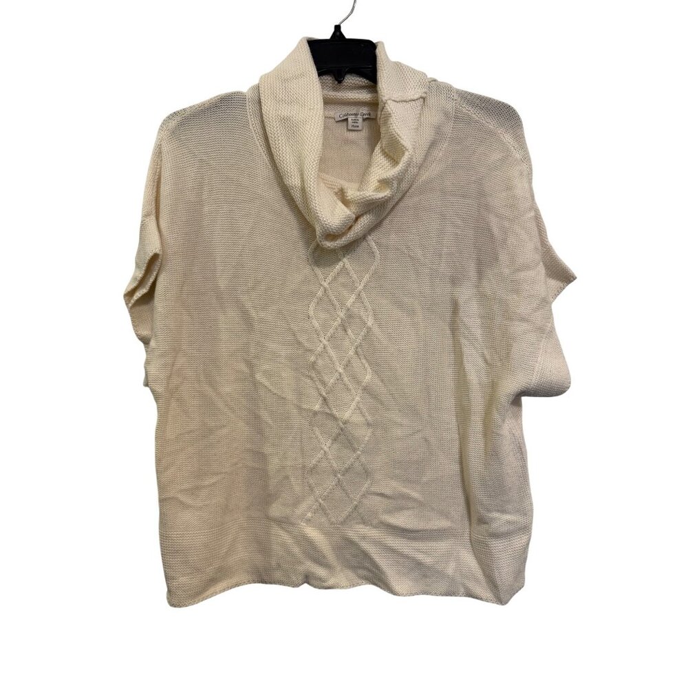 Coldwater Creek Ivory Diamond Knit Short Sleeve Cowl Neck Sweater XL(18)